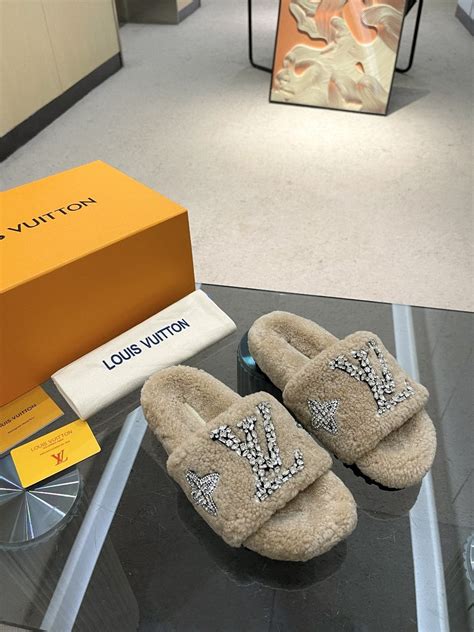 louis vuitton sandals slides|louis vuitton fuzzy slides.